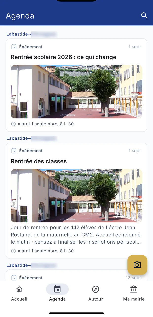 L'agenda de l'application : les prochains événements de la commune.