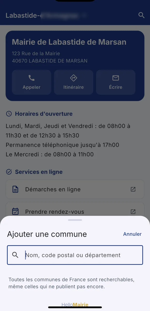 L'ajout d'une commune : toutes celles de France sont recherchables.