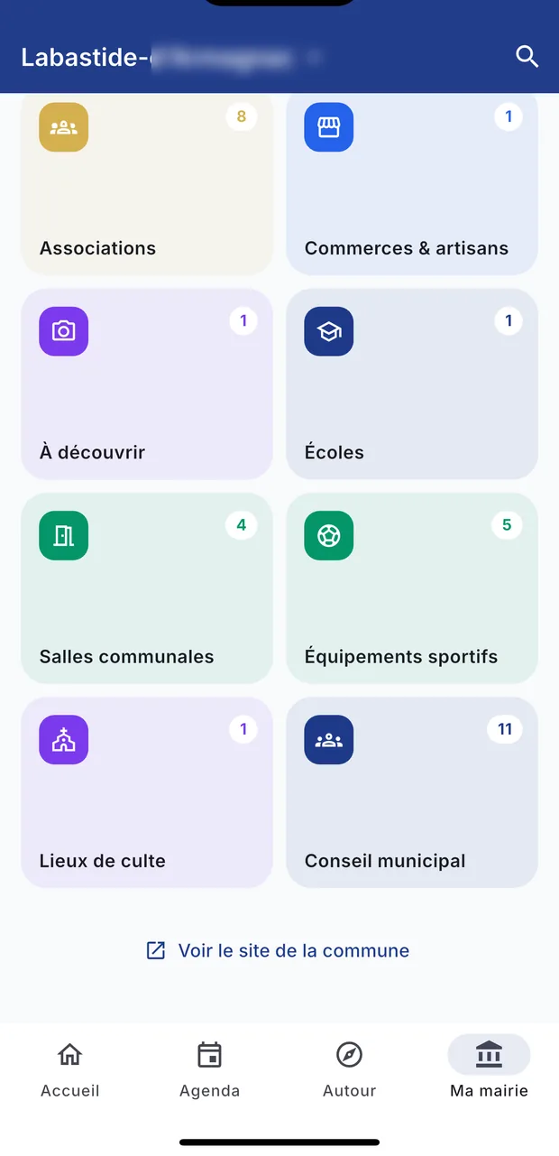 Le bas de l'écran « Ma mairie » : les mêmes rubriques, à portée de pouce.