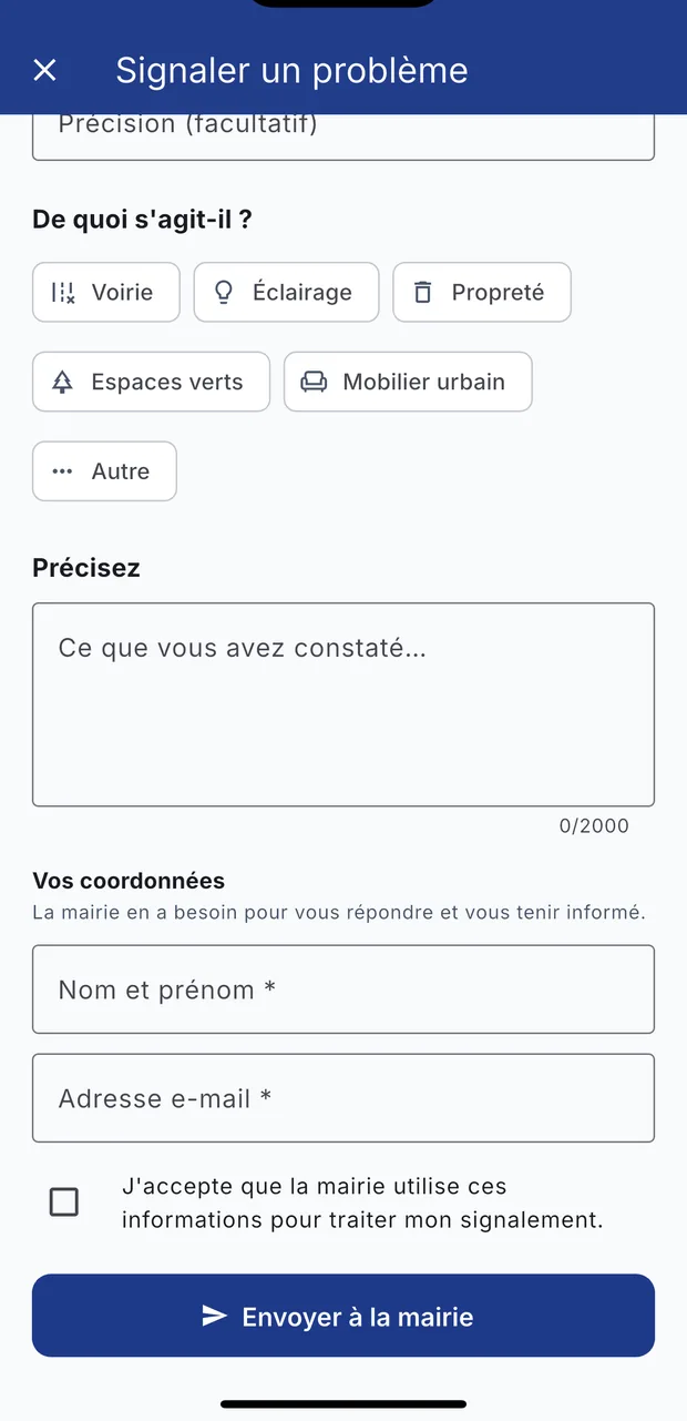 La suite du formulaire : description et coordonnées.