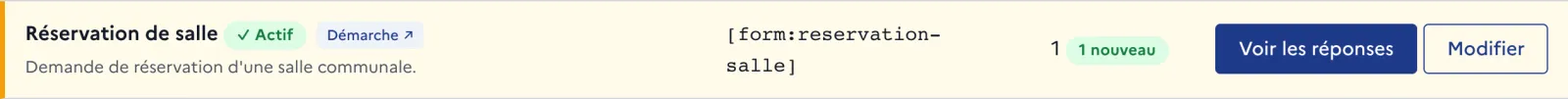 Un formulaire dans la liste : son état, son marqueur, ses soumissions et les actions.
